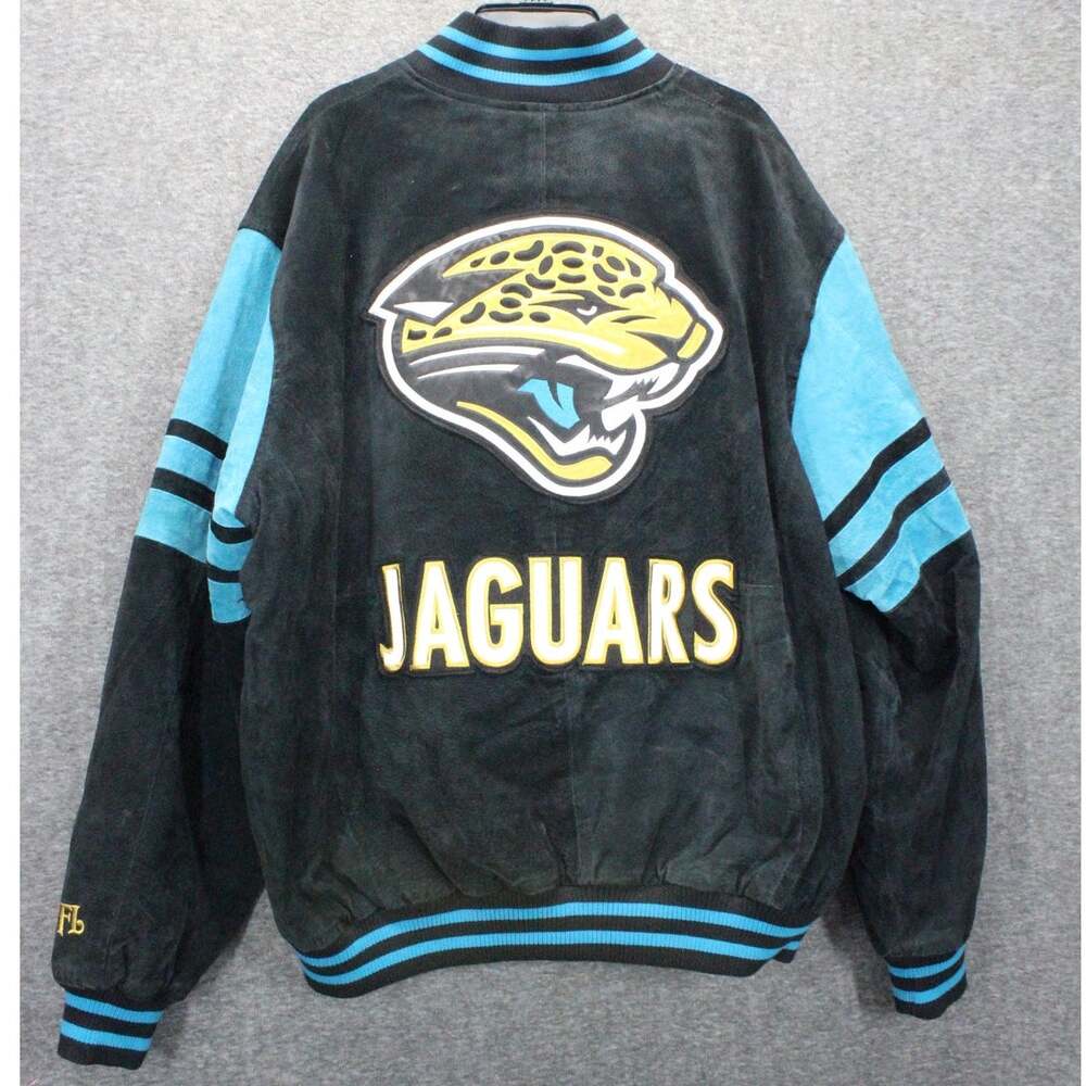 Jacksonville Jaguars Jacket Vintage Suede Leather NFL Zip Up Bomber Mens 2XL